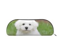 GaxfjRu Bichon Frise Dog - Estuche compacto y portátil para bolígrafos, organizador de cuero semicircular con cremallera galvanizada, estuche para lápices