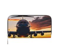 GaxfjRu Billetera larga de piel con estampado de avión al atardecer para hombre, con aspecto vintage, tarjetero para tarjetas de crédito