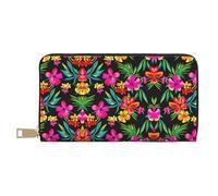 GaxfjRu Billetera para mujer con patrones de calabaza de Halloween, piel sintética con cremallera de metal, tarjetero para mujeres modernas y organizadas, Hawaiian Flower, Talla única, Classic