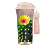 GaxfjRu Blooming Cactus Print - Taza de café aislada con doble tapa, 500 ml, acero inoxidable 316, capa interior, vaso térmico con popote