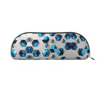 GaxfjRu Blue Hexagons and Diamonds - Estuche portátil de cuero semicircular: elegante organizador para oficina, viajes, maquillaje, estuche ideal para lápices y bolsa de maquillaje, Gold, Talla única,