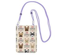 GaxfjRu Bolsa cruzada para teléfono celular con estampado de perro francés para correr, caminar, senderismo y ciclismo, mini bolsa cruzada con correa de muñeca, Púrpura, Talla única