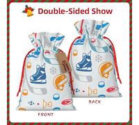 GaxfjRu Bolsa de arpillera con estampado creativo de elementos de hockey para fiestas de Navidad, bolsa de regalo para regalos, varios tamaños (S, M)