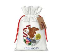 GaxfjRu Bolsa de arpillera con estampado de bandera del estado de Illinois, regalos de fiesta de Navidad, bolsa de regalo para regalos, varios tamaños (S, M)