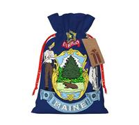 GaxfjRu Bolsa de arpillera con estampado de bandera del estado de Maine, regalos de fiesta de Navidad, bolsa de regalo para regalos, varios tamaños (S, M)