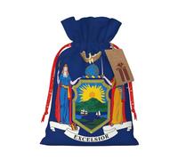 GaxfjRu Bolsa de arpillera con estampado de bandera del estado de Nueva York, regalos de fiesta de Navidad, bolsa de regalo para regalos, varios tamaños (S, M)