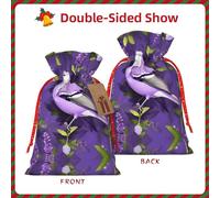 GaxfjRu Bolsa de arpillera con estampado de flores florales de lavanda y pájaro en morado, regalos de fiesta de Navidad, bolsa de regalo para regalos, varios tamaños (S, M)