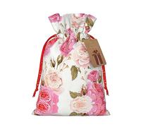 GaxfjRu Bolsa de arpillera con estampado de flores rosas y flores de Navidad, regalos de fiesta de Navidad, bolsa de regalo para regalos, varios tamaños (S, M)