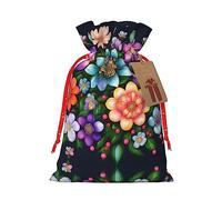 GaxfjRu Bolsa de arpillera con estampado de flores y diamantes para fiestas de Navidad, bolsa de regalo para regalos, varios tamaños (S, M)