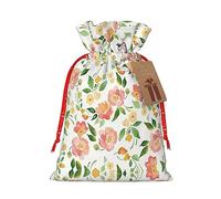 GaxfjRu Bolsa de arpillera con estampado de flores y pájaros, regalos de fiesta de Navidad, bolsa de regalo para regalos, varios tamaños (S, M)