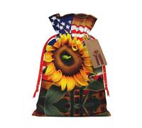 GaxfjRu Bolsa de arpillera con estampado de girasol y bandera estadounidense, regalos de fiesta de Navidad, bolsa de regalo para regalos, varios tamaños (S, M)