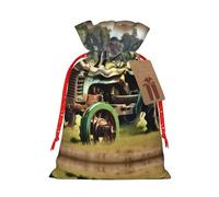 GaxfjRu Bolsa de arpillera con estampado de granja de tractor antiguo, regalos de fiesta de Navidad, bolsa de regalo para regalos, varios tamaños (S, M)