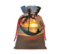 GaxfjRu Bolsa de arpillera con estampado de hamaca de playa de coco y puesta de sol, regalos de fiesta de Navidad, bolsa de regalo para regalos, varios tamaños (S, M)