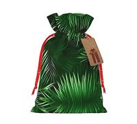 GaxfjRu Bolsa de arpillera con estampado de hojas verdes de palmera y plantas tropicales, regalos de fiesta de Navidad, bolsa de regalo para regalos, varios tamaños (S, M)