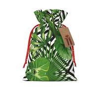 GaxfjRu Bolsa de arpillera con estampado de hojas verdes de palmera y plantas tropicales, regalos de fiesta de Navidad, bolsa de regalo para regalos, varios tamaños (S, M)