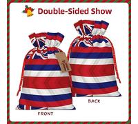GaxfjRu Bolsa de arpillera con estampado de la bandera de Hawái, regalos de fiesta de Navidad, bolsa de regalo para regalos, varios tamaños (S, M)