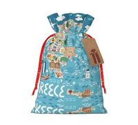 GaxfjRu Bolsa de arpillera con estampado de mapa de Grecia, regalos de fiesta de Navidad, bolsa de regalo para regalos, varios tamaños (S, M)