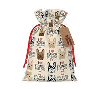 GaxfjRu Bolsa de arpillera con estampado de perro francés, regalos de fiesta de Navidad, bolsa de regalo para regalos, varios tamaños (S, M)