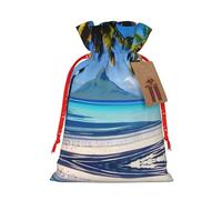 GaxfjRu Bolsa de arpillera con estampado de playas de Tahití, regalos de fiesta de Navidad, bolsa de regalo para regalos, varios tamaños (S, M)