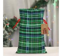 GaxfjRu Bolsa de arpillera con estampado de tartán escocés azul y verde, regalos de fiesta de Navidad, bolsa de regalo para regalos, varios tamaños (S, M)