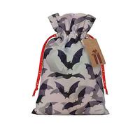 GaxfjRu Bolsa de arpillera con estampado gris de murciélagos de Halloween, regalos de fiesta de Navidad, bolsa de regalo para regalos, varios tamaños (S, M)