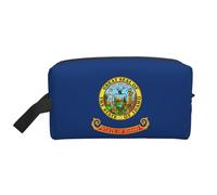 GaxfjRu Bolsa de cosméticos de viaje con estampado de la bandera del estado de Idaho, bolsa de maquillaje grande para mujer, cosméticos, artículos de tocador, accesorios, color blanco/opulento jardín,
