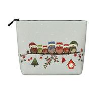 GaxfjRu Bolsa de maquillaje de viaje con diseño de búhos de Navidad en rama, bolsa de aseo con cremallera, organizador de maquillaje para mujer, Negro -, Talla única