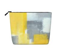 GaxfjRu Bolsa de maquillaje de viaje con estampado abstracto gris y amarillo con cremallera, organizador de maquillaje para mujer, Negro -, Talla única