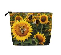 GaxfjRu Bolsa de maquillaje de viaje con estampado de abejas de girasol, bolsa de aseo con cremallera, organizador de maquillaje para mujer, Negro -, Talla única