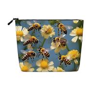 GaxfjRu Bolsa de maquillaje de viaje con estampado de abejas y flores, bolsa de aseo con cremallera, organizador de maquillaje para mujer, Negro -, Talla única