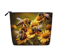 GaxfjRu Bolsa de maquillaje de viaje con estampado de abejas y flores rurales, bolsa de aseo con cremallera, organizador de maquillaje para mujer, Negro -, Talla única