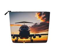 GaxfjRu Bolsa de maquillaje de viaje con estampado de avión al atardecer, bolsa de aseo con cremallera, organizador de maquillaje para mujer, Negro -, Talla única