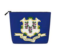 GaxfjRu Bolsa de maquillaje de viaje con estampado de bandera del estado de Connecticut, bolsa de aseo con cremallera, organizador de maquillaje para mujer, Negro -, Talla única