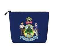GaxfjRu Bolsa de maquillaje de viaje con estampado de bandera del estado de Maine, bolsa de aseo con cremallera, organizador de maquillaje para mujer, Negro -, Talla única