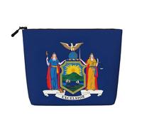 GaxfjRu Bolsa de maquillaje de viaje con estampado de bandera del estado de Nueva York, bolsa de aseo con cremallera, organizador de maquillaje para mujer, Negro -, Talla única