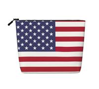 GaxfjRu Bolsa de maquillaje de viaje con estampado de bandera estadounidense, bolsa de aseo con cremallera, organizador de maquillaje para mujer, Negro -, Talla única