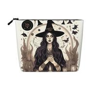 GaxfjRu Bolsa de maquillaje de viaje con estampado de brujería mágica, bolsa de aseo con cremallera, organizador de maquillaje para mujer, Negro -, Talla única