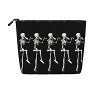 GaxfjRu Bolsa de maquillaje de viaje con estampado de calavera de esqueleto para Halloween, bolsa de aseo con cremallera, organizador de maquillaje para mujer, Negro -, Talla única