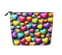 GaxfjRu Bolsa de maquillaje de viaje con estampado de corazones y arcoíris colorido con cremallera, organizador de maquillaje para mujer, Negro -, Talla única