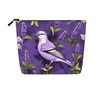 GaxfjRu Bolsa de maquillaje de viaje con estampado de flores de lavanda y pájaros en morado, bolsa de aseo con cremallera, organizador de maquillaje para mujer, Negro -, Talla única