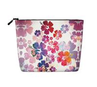 GaxfjRu Bolsa de maquillaje de viaje con estampado de flores hawaianas, bolsa de aseo con cremallera, organizador de maquillaje para mujer, Negro -, Talla única