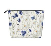 GaxfjRu Bolsa de maquillaje de viaje con estampado de flores y acianos, bolsa de aseo con cremallera, organizador de maquillaje para mujer, Negro -, Talla única