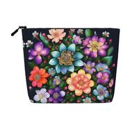 GaxfjRu Bolsa de maquillaje de viaje con estampado de flores y diamantes, bolsa de aseo con cremallera, organizador de maquillaje para mujer, Negro -, Talla única