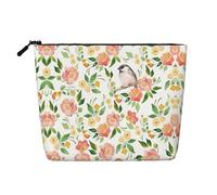 GaxfjRu Bolsa de maquillaje de viaje con estampado de flores y pájaros, bolsa de aseo con cremallera, organizador de maquillaje para mujer, Negro -, Talla única