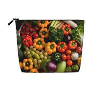 GaxfjRu Bolsa de maquillaje de viaje con estampado de frutas y verduras frescas, bolsa de aseo con cremallera, organizador de maquillaje para mujer, Negro -, Talla única