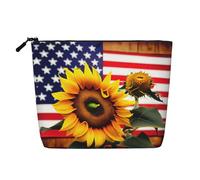 GaxfjRu Bolsa de maquillaje de viaje con estampado de girasol y bandera americana, bolsa de aseo con cremallera, organizador de maquillaje para mujer, Negro -, Talla única