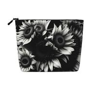 GaxfjRu Bolsa de maquillaje de viaje con estampado de girasoles en blanco y negro, bolsa de aseo con cremallera, organizador de maquillaje para mujer, Negro -, Talla única
