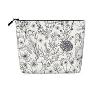 GaxfjRu Bolsa de maquillaje de viaje con estampado de hierbas y plantas herbáceas con flores y plantas herbáceas con organizador de maquillaje para mujer, Negro -, Talla única
