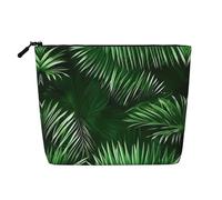 GaxfjRu Bolsa de maquillaje de viaje con estampado de hojas verdes de palmera y plantas tropicales, bolsa de aseo con cremallera, organizador de maquillaje para mujer, Negro -, Talla única