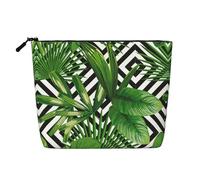 GaxfjRu Bolsa de maquillaje de viaje con estampado de hojas verdes de palmera y plantas tropicales, bolsa de aseo con cremallera, organizador de maquillaje para mujer, Negro -, Talla única